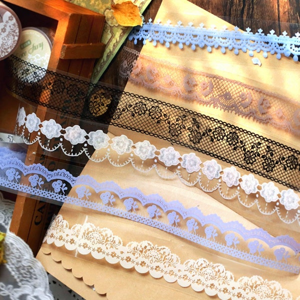 PET Transparent Lace Tape, Retro Lace Border Tape For Scrapbooking, Collage, Bullet Journaling, Crafting, Card Making, Decorating Projects