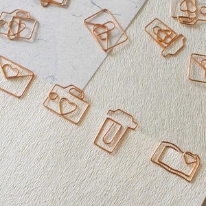 Rose Gold Shaped Paper Clips, Book & Bible, Coffee Cup, Envelope, Camera Paper Clips, Metal Note Clips for Office School Junk Journal