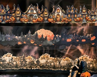 Halloween Themed PET Tape | Ghosts, Pumpkins, Castles, bats | Spooky Decorative Tape For Journals, Scrapbooks, Card Making, Gift Wrapping