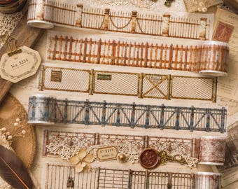 Vintage Rusted Fence PET Tape Featuring Distressed Iron Garden Fence Elements, Junk Journaling, Scrapbook Layouts, Collage Art, Paper Crafts