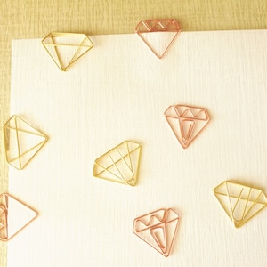 Rose Gold, Gold Diamond Paper Clips, Creative Diamond Shape Bookmarks Clip, Wedding Party Invitation Valentine Decoration, Desk Organization