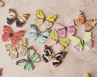 Vintage Colorful Wooden Butterfly Buttons, Butterfly embellishment, Sewing Buttons, Clothes Accessories, Decorative Craft Buttons, Mixed Set