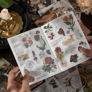20 Sheets Retro Washi Sticker Booklet, Deco Sticker Book, Scrapbooking Sticker, Butterflies, Plants, Mushrooms Sticker Pad, Collage Supplies