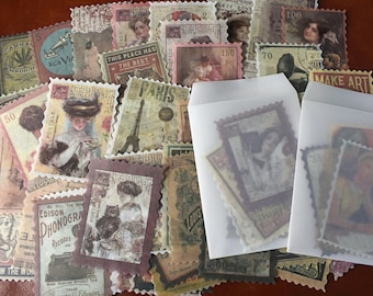 30 Retro Stamp Stickers Set, Vintage Sticker, Washi Sticker, Posters, Beauties, Junk Journal, Scrapbook, Ephemera Decoration, Label Seals