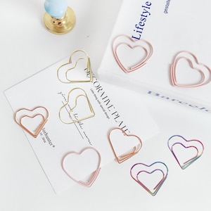 Or, or rose, rose, trombones créatifs en métal en forme de coeur multicolores, trombones mignons, organisation de bureau, accessoires d&#39;agenda