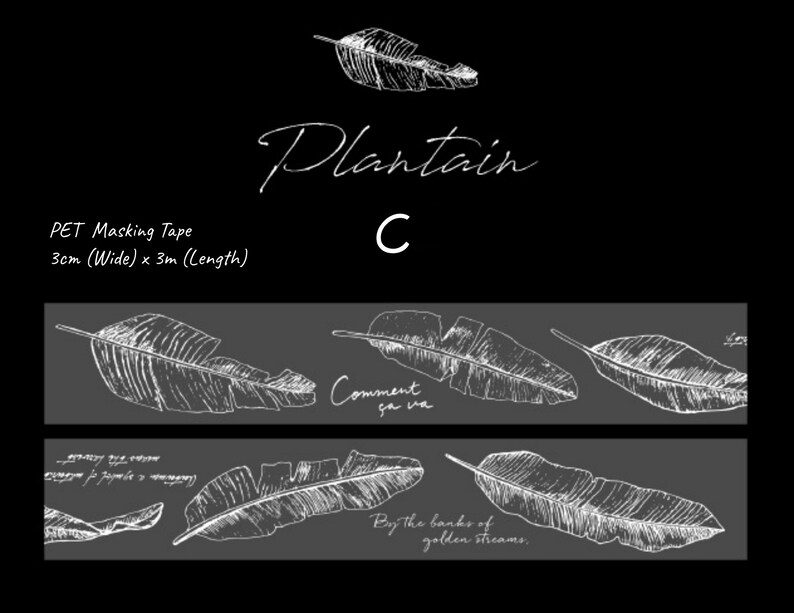 White Ink Butterfly, Hibiscus, Feather, Plantain PET Masking Tape for Scrapbooking, Junk Journal, Card Making, Collage, And Planners image 9