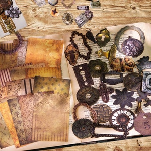 100pcs Mini Retro Junk Journal Supplies Pack, Vintage Punk Style Ephemera Embellishments Bag, Hard Card Deco Paper, Collage Accessories
