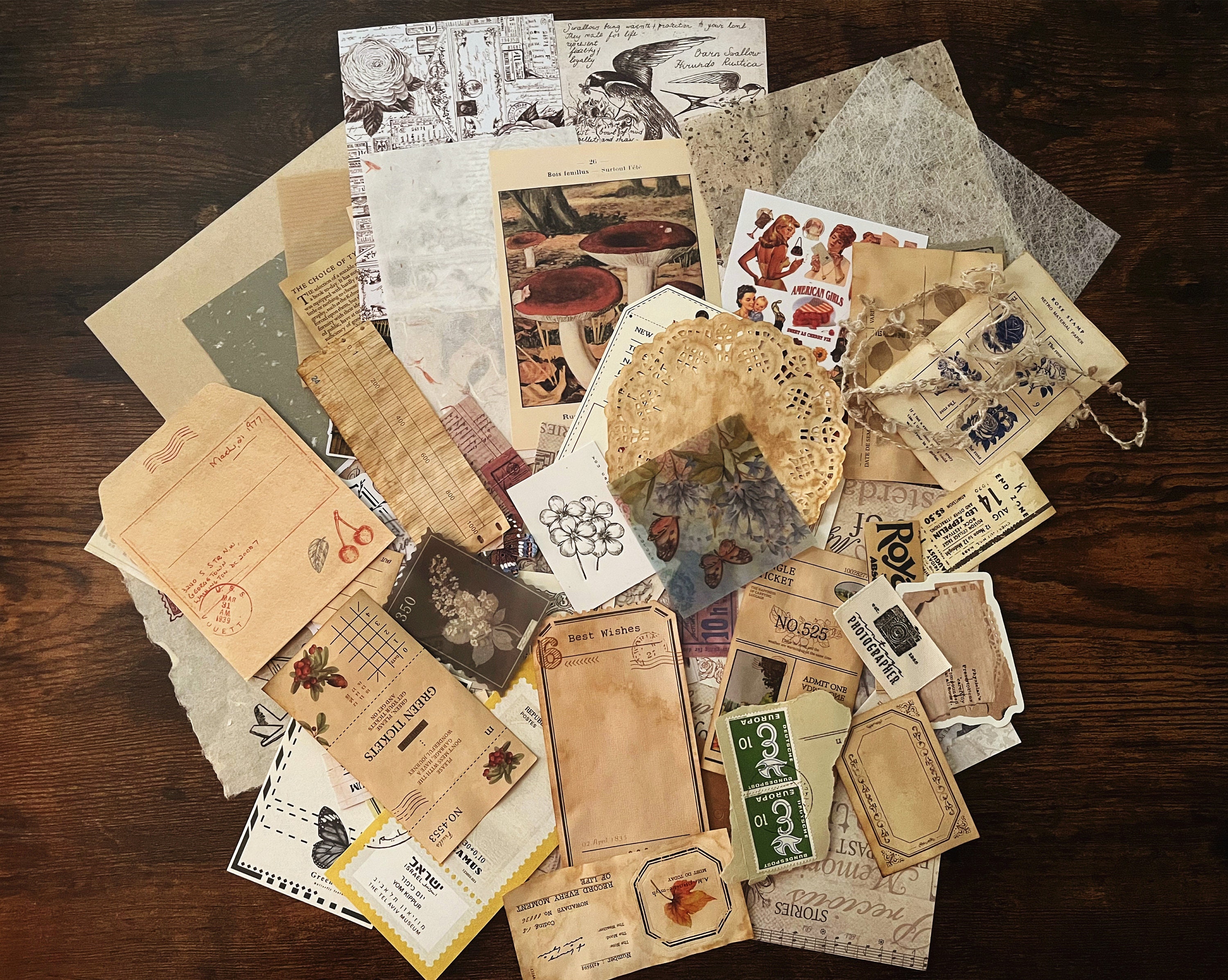 ヴィンテージミックスジャンクジャーナルグラブバッグ、紅茶染め紙