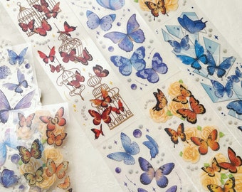 Schmetterling PET-Streifen Aufkleber Kit, glänzende Schmetterling Aufkleber für Scrapbooking Junk Journal Planer Mixed Media, hübsche Aufkleber