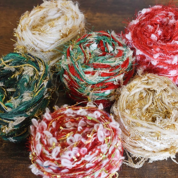 Christmas-themed Fiber Yarn Blend Spun, Yarns Ribbons Trims, Novelty Yarn Trim, Art Yarn, Craft Yarns, Gift Embellishments Trim, and String