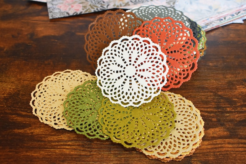 Die Cut Special Paper Doilies, Multi-colored Paper Lace Pad Embellishment For Junk Journal Scrapbook Collage Making Card DIY Craft Projects image 1