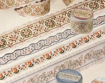 Cinta decorativa estilo bordado, cinta con borde con forma estilo vintage para scrapbooking, journaling, agenda, manualidades DIY, cinta de papel kraft