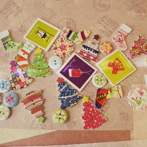 Mixed Christmas Wooden Buttons, Sewing Buttons, Decorative Craft Buttons, Clothes Accessories, Christmas Gifts, Shaped Wooden Buttons