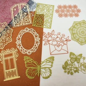 Holle kantpapiersets, gestanst decocollagepapier voor plakboek Junk Journal Planner Vlinder, kantblok, bloem, poortkantpapier