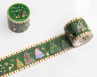 Gold Foil Christmas Tree Decorations Washi Tape, Christmas Crafts Supplies For Gift Wrapping, Card Making, Scrapbooking, Festive Tape
