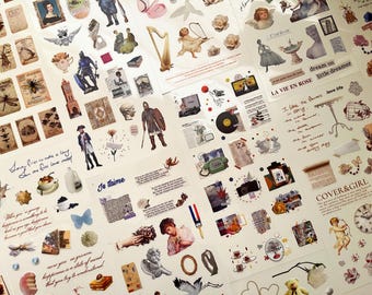 3 Sheets Waterproof Retro Style Stickers, Die-cut Stickers, Romantic, Artistic, Classical Style Stickers For Collage Scrapbooking Journaling