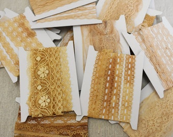 5 PCS Handmade Coffee Dyed Lace Trim Embellishment Grab pack For Collage Scrapbooking Junk Journal Ephemera, Slow Stitching Cluster Supplies