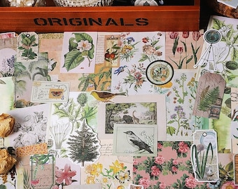 200 Stück Retro Mixed Ephemera Junk Journal Kit, Blumen Pflanzen Vögel Wald Aufkleber, Scrapbooking Papier, Collage Zubehör, Papierhandwerk