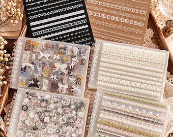 PET Sticker Book, Decorative Sticker Collection, Journaling Stickers, Lace, Ribbons, Motifs,  Accents, Scrapbooking, Collage Craft Supplies