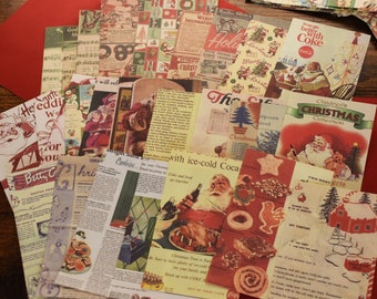 Paquet de 40 feuilles de papier scrapbooking rétro pour Noël, papier de fond sur le thème de Noël de style vintage, ensemble de papiers de Noël, papier déco pour les fêtes