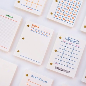 3 Holes Mini Binder Insert Paper, Inser Plastic Pocket, MINI Planner Refill Paper, To Do List, Diet, Daily Weekly Plan, Planner Insert