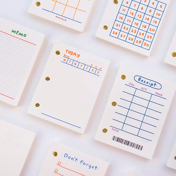 3 Holes Mini Binder Insert Paper, Inser Plastic Pocket, MINI Planner Refill Paper, To Do List, Diet, Daily Weekly Plan, Planner Insert