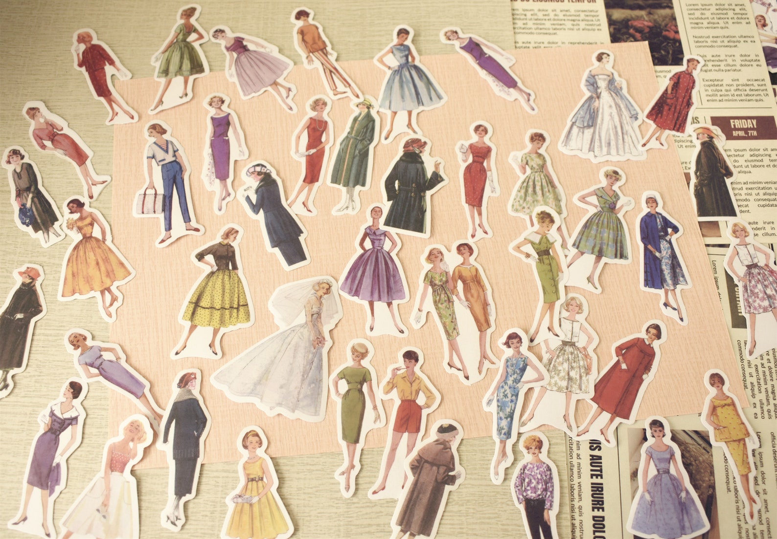 Vintage Fashion Show Stickers Pack, Girl Lady Fashion, 1950’s Fashion ...