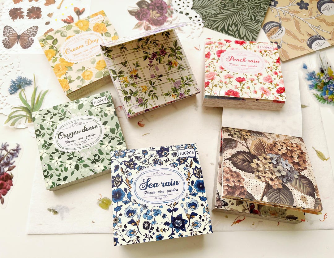 100 Sheets Colorful Floral Scrapbook Paper Collection, Vintage Style ...