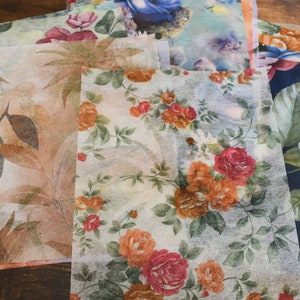 Pakket niet-geweven stof met bedrukt bloemenpatroon, zachte en dunne stof met retropatroon voor decoupage, ephemera, scrapbooking, collage, rommeljournaal
