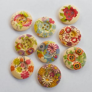 6 stuks retro bloemen houten knopen: 4 gaten 3 cm knopen voor ambachtelijke projecten naaien plakboek kleding cadeaubon deco accessoires