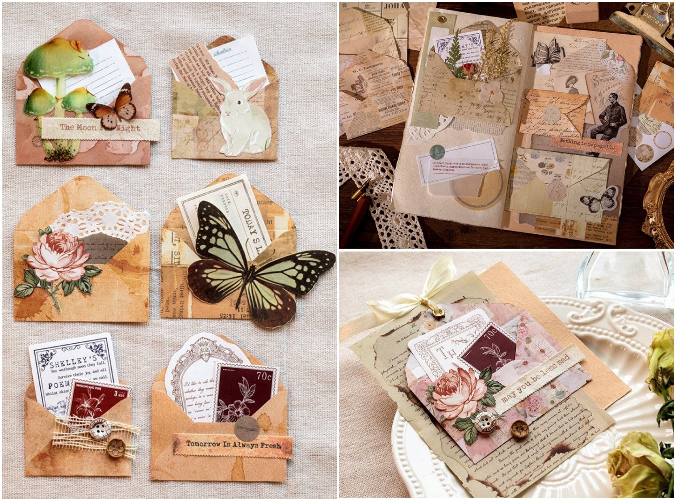 8 PCS Mini Vintage Style Envelope Set, Ephemera Pockets Set, Junk ...