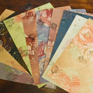 Retro Patterned Junk Journal Paper, Oil Painting Texture Paper, Multicolored Gold Foil Art Paper For Collage  Decoupage Background Paper