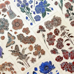 Mountain Flowers Silverfolie PET-remsor klistermärkesark set, glänsande genomskinliga klistermärken för scrapbooking skräpjournalplanerare blandade tekniker bild 2