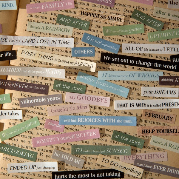 Retro Words Stickers, Phrase Stickers, Words Strips, Phrase Strips For Scrapbooking Junk Journal Collage Ephemera Planners Card Making