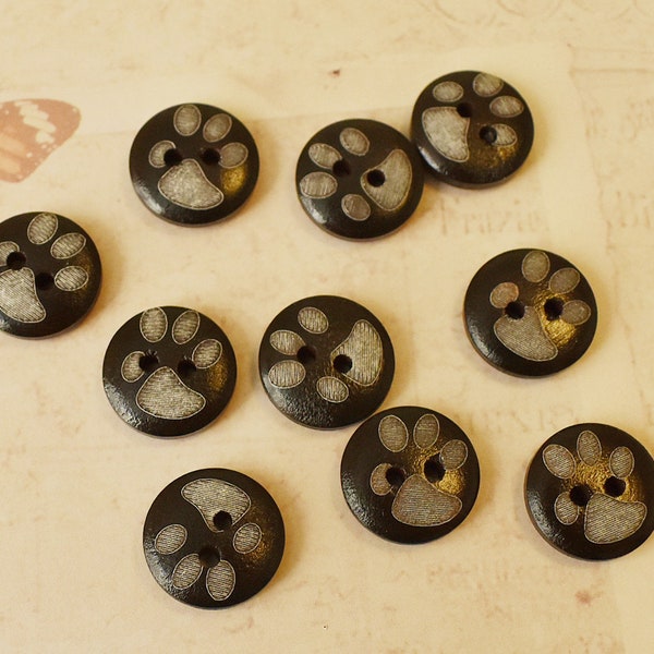 10 PCS Bear Claw Wooden Buttons, Sewing Buttons, Children's Buttons, Clothes Accessories, Decorative Craft Buttons, Animal Buttons, 15 mm