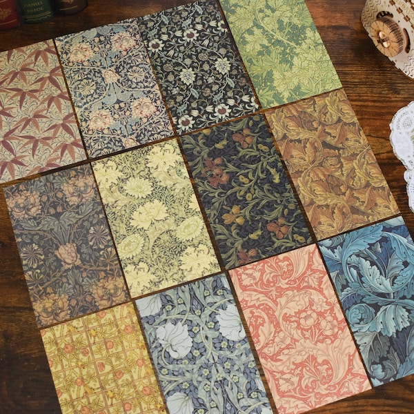 Paquete de 60 hojas de papel decorativo de diseño William Morris, reproducciones de impresiones, papel para álbumes de recortes, papel para diario basura, collage artístico, papel para decoupage
