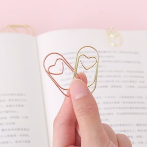 Large Wide Heart Paper Clips, Gold, Rose Gold, Planner Accessories, Cute Paper Clips, Metal Paper Clips, Desk Organization, Office Supplies