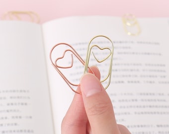 Large Wide Heart Paper Clips, Gold, Rose Gold, Planner Accessories, Cute Paper Clips, Metal Paper Clips, Desk Organization, Office Supplies