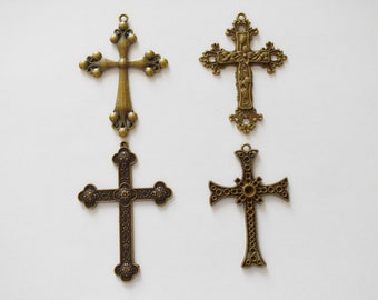 Large Antique Bronze Cross Pendant, Alloy- Making DIY Supplies, Statement Necklace, Necklace Pendant, Religious Gift, Religion Crafts