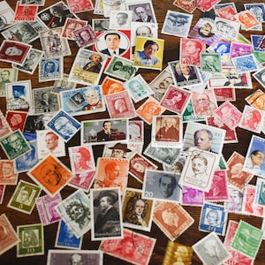 Envío gratuito de 35 sellos postales usados de personajes famosos, sellos antiguos, SIN duplicados, papel para álbumes de recortes, suministros para manualidades, diario basura