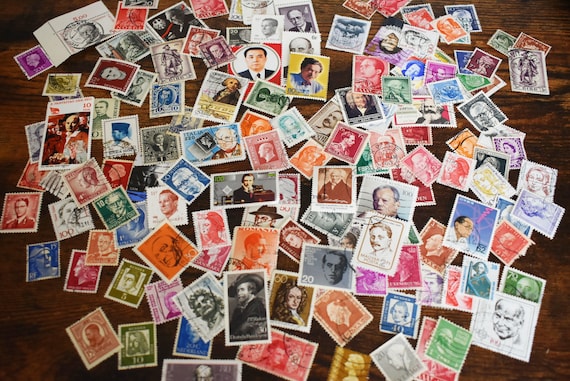 Free Shipping 35 Famous People Used Postage Stamp, Vintge Stamps, NO Duplicates-Off Paper- Scrapbooking, Crafting Supplies, Junk Journal