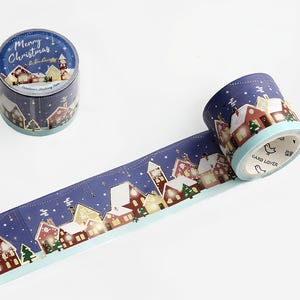 Gold Foil Christmas Cabin Decorations Washi Tape, Christmas Crafts Supplies For Gift Wrapping, Card Making, Scrapbooking, Festive Tape