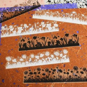 Botanische Blumenrand-Deco-Aufkleber, PET-Zierstreifen-Aufkleber für Junk-Journal, Sammelalbum, Kunst-Collage, Karten