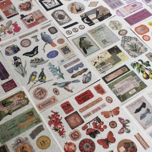Pacote com 4 folhas de adesivos retrô washi, adesivos florais, pássaros, borboletas, decoração antiga para scrapbooking, diário de papel, materiais para colagem