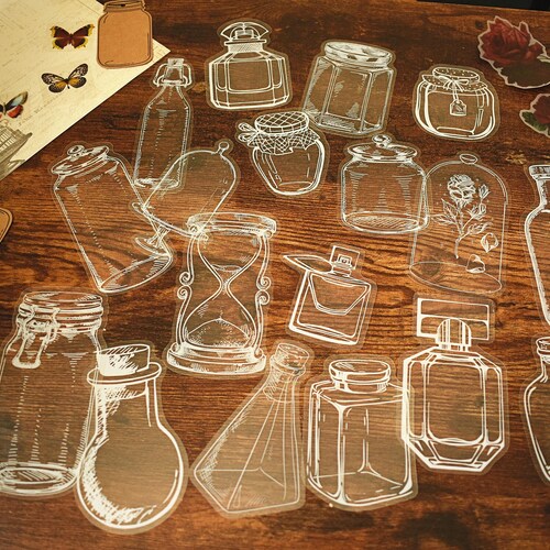 Ensemble d'autocollants pour bouteilles en verre, autocollants transparents, flacon flottant, flacon à souhaits, flacon de temps, réservoir de stockage, bouteille de parfum, pot, autocollants déco