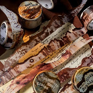 Vintage Rust-Themed Washi Tape for DIY Journals, Scrapbooking, Collage, Background Decoration, Distressed, Ephemera, Creative Craft Supplies