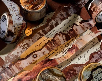 Vintage Rust-Themed Washi Tape for DIY Journals, Scrapbooking, Collage, Background Decoration, Distressed, Ephemera, Creative Craft Supplies