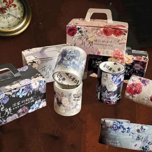 2 rollen bloemontwerp mat PET-afplaktape, decoratieve tape met bloemenpatroon voor decoratie, scrapbooking, journaling, creatieve projecten