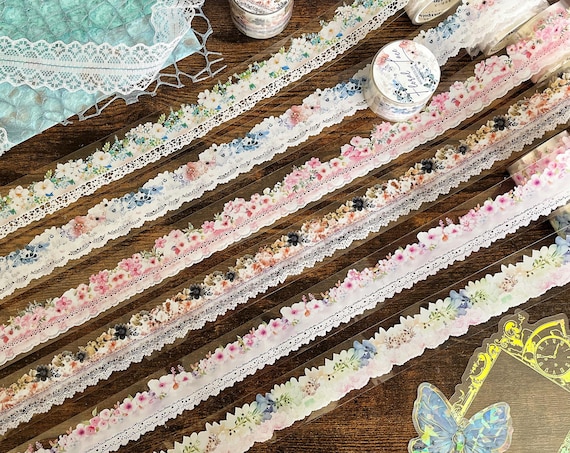 Watercolor Floral Lace PET Tape, Retro Lace Border Tape For Scrapbooking, Collage, Bullet Journaling,  Card Making, Decorating Projects