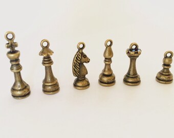 Antique Bronze Chess Charms Set, Punk Pendants, Handmade Earrings Necklace Clothing Decoration Accessories, Alloy-Making, Diy Craft Supplies